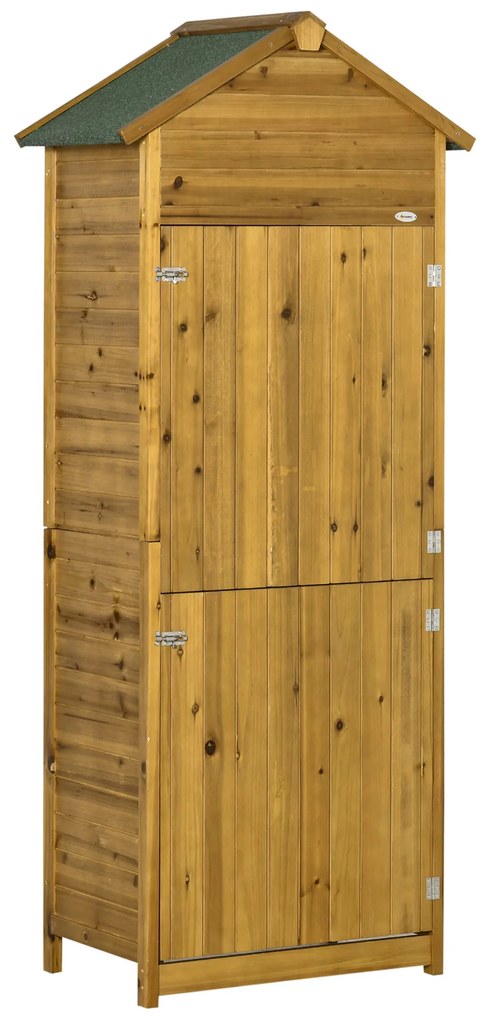 Outsunny Armário de Jardim de Madeira 79x49x190cm 0,28 m² Abrigo de Armazenamento de Ferramentas com Teto Asfáltico Madeira | Aosom Portugal