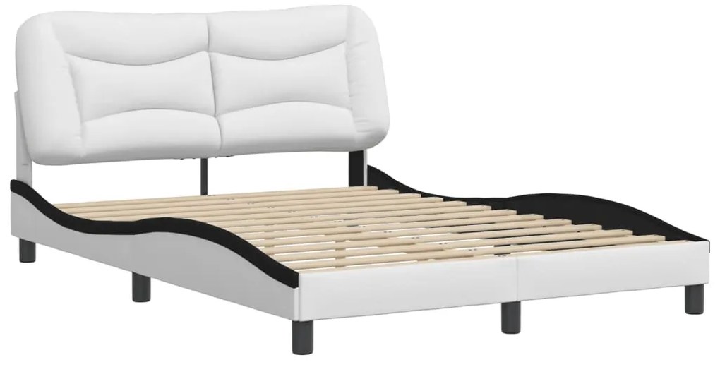 Estrutura cama c/ cabeceira couro artif. 140x190cm branco/preto