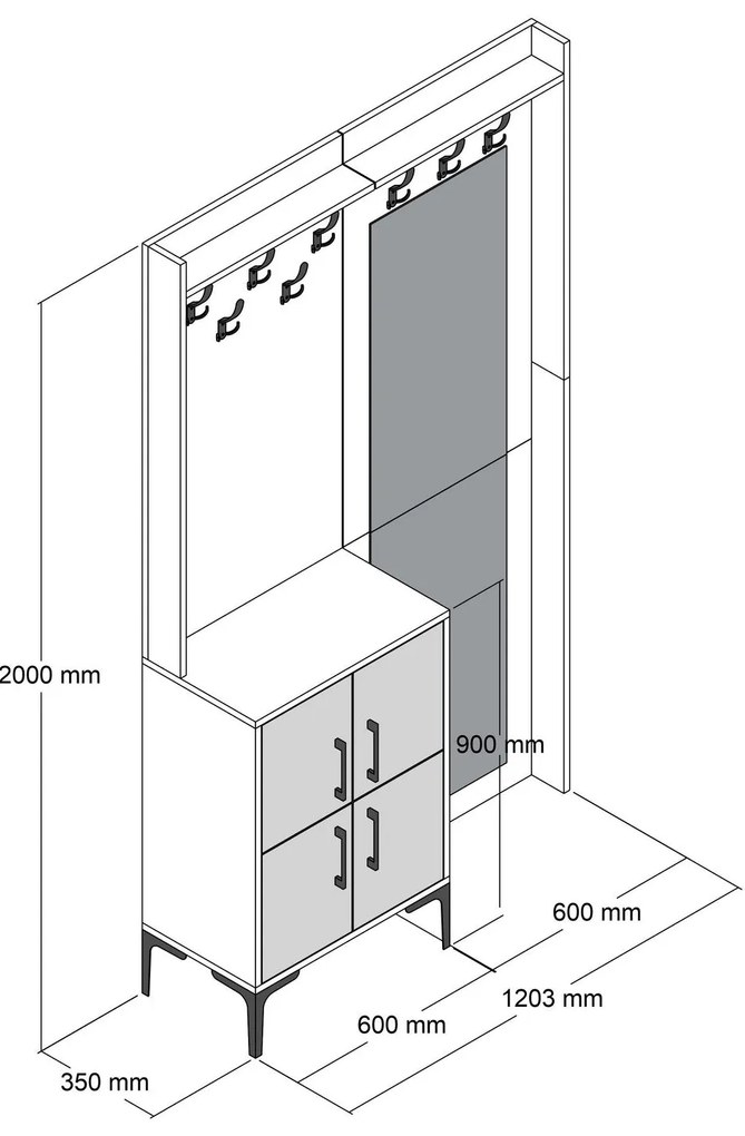 Hall Stand Berlin BC – Walnut White – 120x200x35 cm