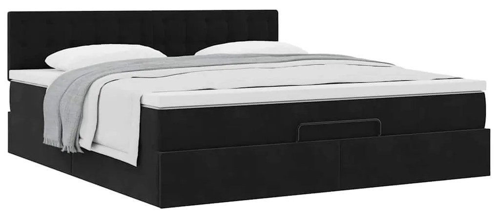 Estrutura de cama otomana com colchão 160x200 cm veludo preto