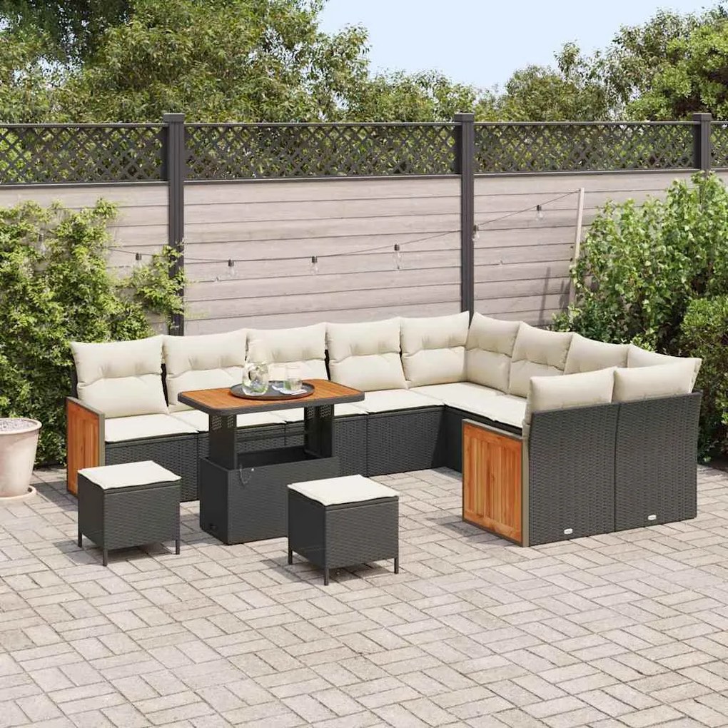 Conjunto de Sofá para Jardim vidaXL de 12 Peças com Almofadas Preto Ra