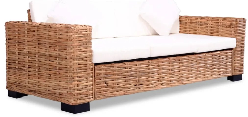 2 pcs conjunto de sofás com almofadões vime natural
