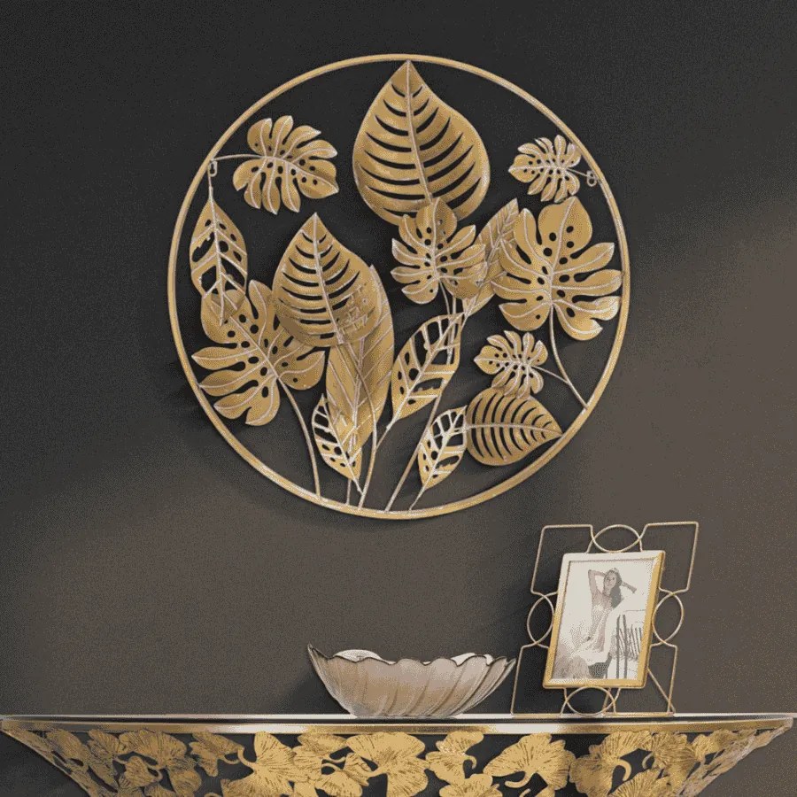 PAINEL DE FERRO DE PAREDE JUNGLE REDONDO CM Ø 80X6,5 DOURADO