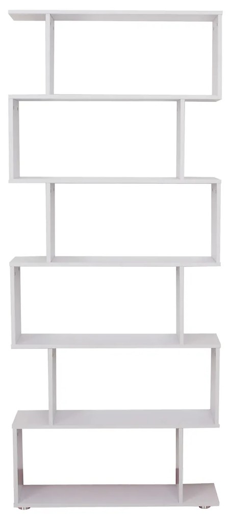 Estante Moderna em forma de S tipo Biblioteca de 6 Prateleiras- Madeira– Cor: Branco- 80 x 25 x 192 cm