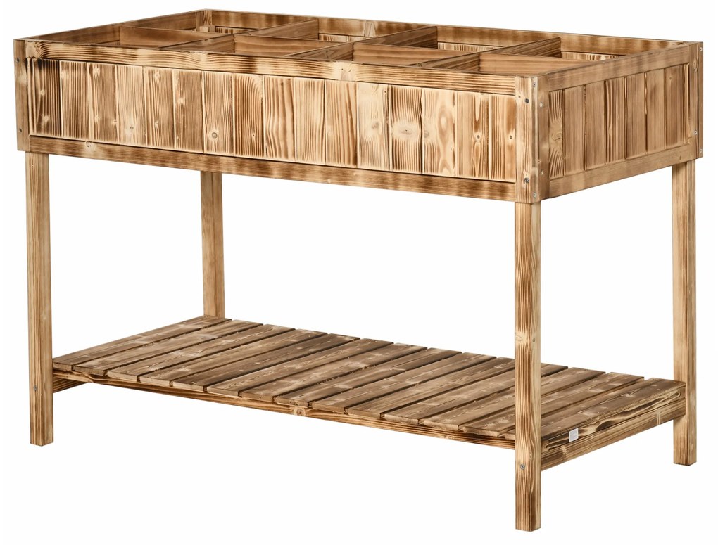 Horta Vertical de Madeira 120x60x81cm Floreira Elevada para Cultivo de Plantas Flores com Prateleira Inferior para Jardim Terraço Exterior Madeira