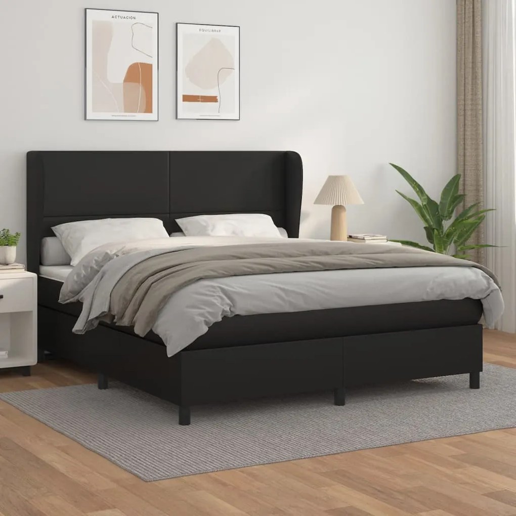 vidaXL Cama com molas/colchão 180x200 cm couro artificial preto