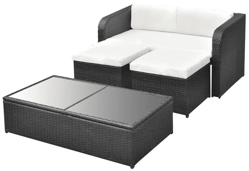 4 pcs conjunto lounge de jardim c/ almofadões vime PE preto