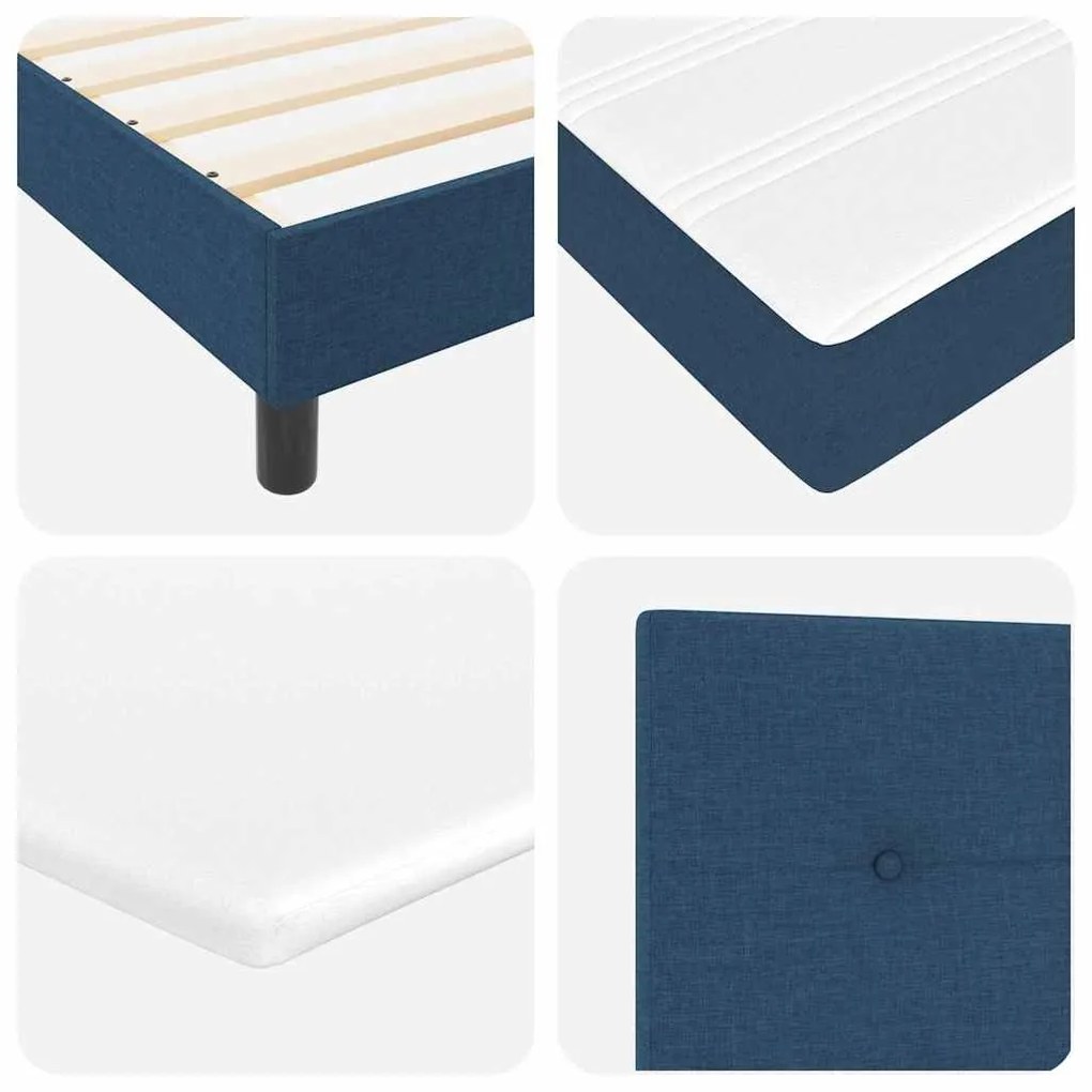 Cama Box Spring com Colchão, Azul, 140 x 200 cm, Tecido