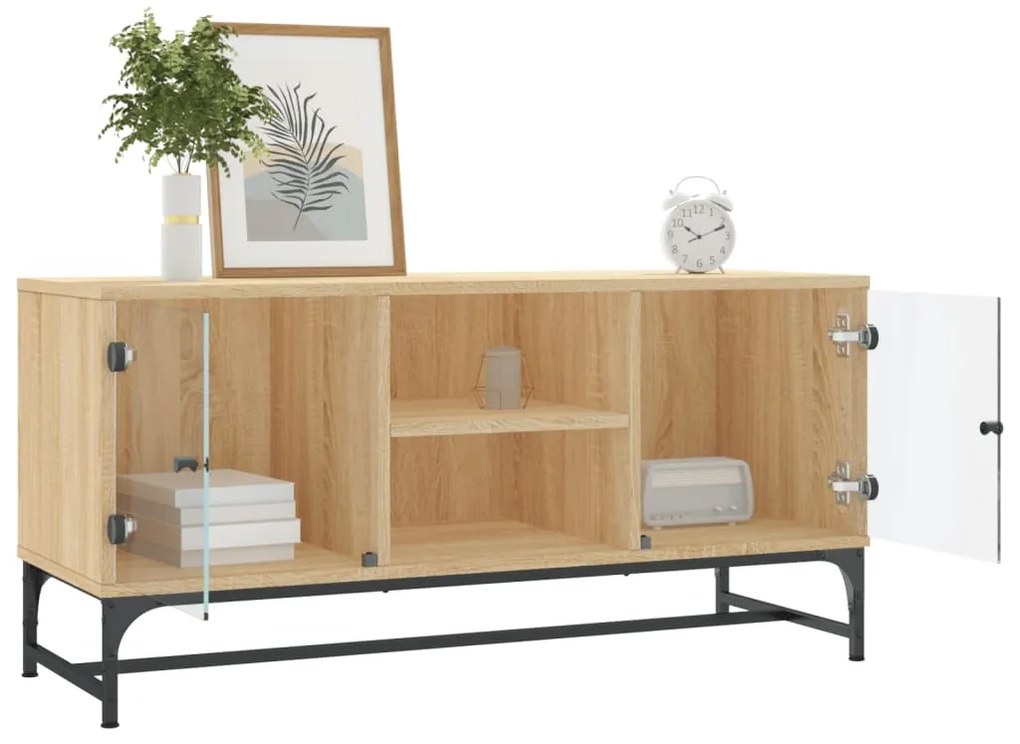 Móvel de TV c/ portas de vidro 102x37x50 cm carvalho sonoma