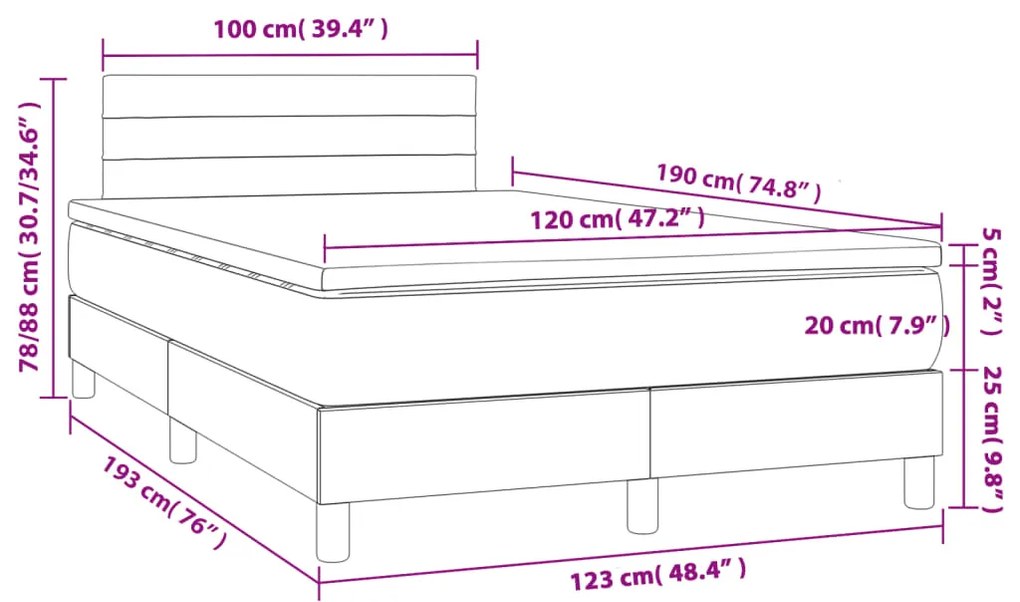 Cama boxspring c/ colchão 120x190cm tecido castanho-acinzentado