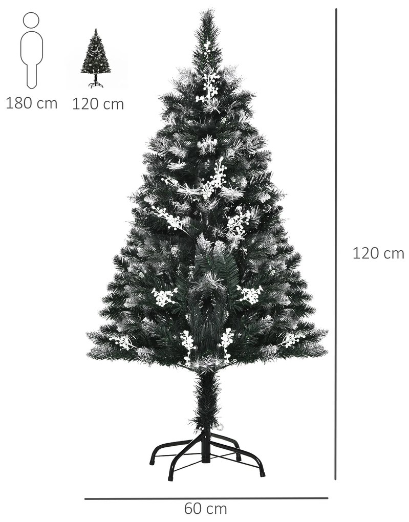 Árvore de Natal Artificial 120 cm com 222 Ramos 28 Decorações Suporte em Aço Dobrável e Base Destacável Verde