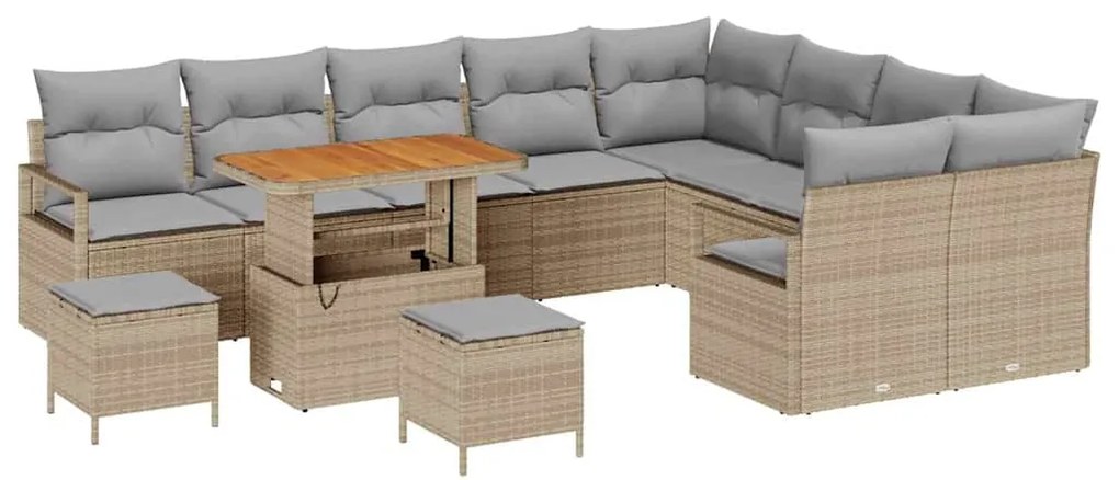 Conjunto de Sofá de Jardim vidaXL de 12 Peças com Almofadas Bege Poly