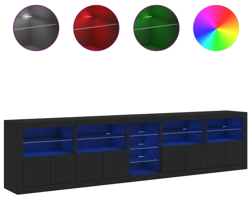 Aparador com luzes LED 283x37x67 cm preto
