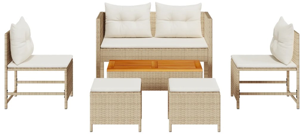 Conjunto de Sofá para Exterior Bege e Creme Rattan e Tecido Médio