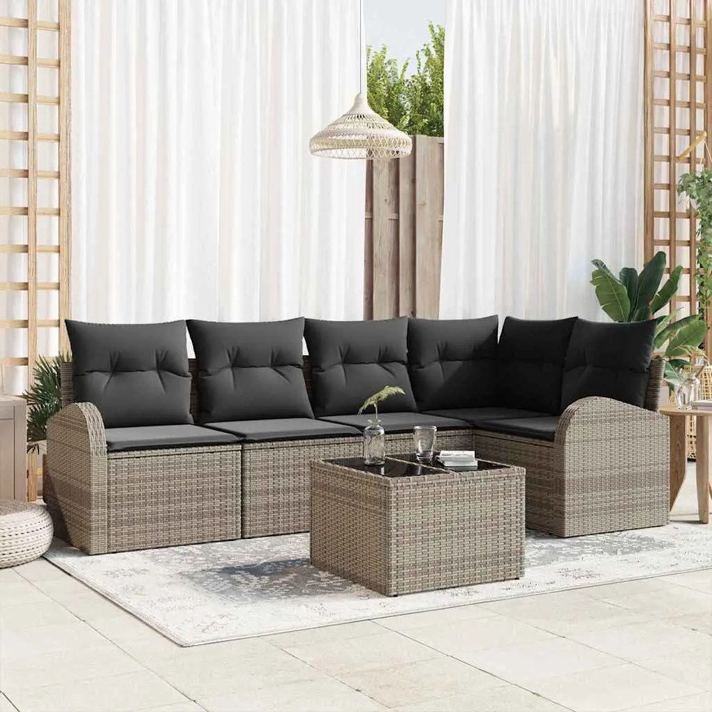 Conjunto de Sofá de Jardim de 5 Peças com Almofadas Preto Rattan Sinté