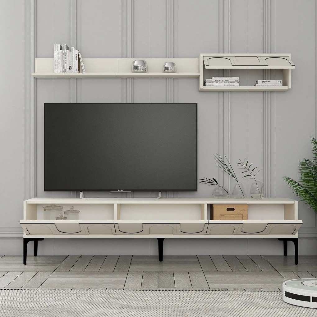 Móvel TV Lyon – Creme e Preto – 180 cm
