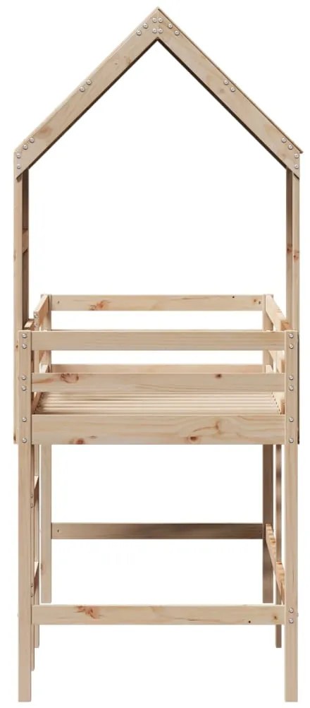 Cama alta c/ escada e telhado 80x200 cm pinho maciço