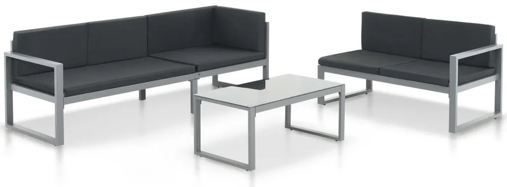 vidaXL Conjunto lounge p/ jardim com almofadas 3 pcs alumínio preto