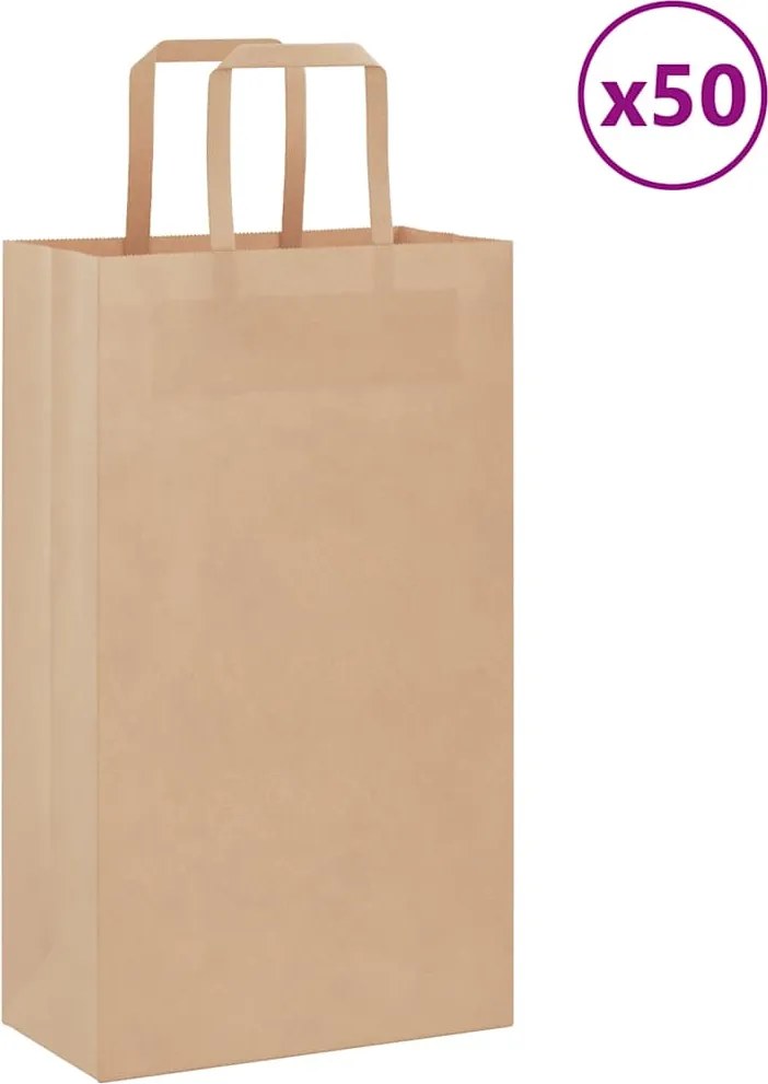 vidaXL Sacos de papel 50 unid com alças castanho 21x11x36 cm