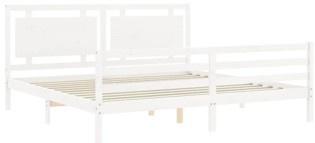 Estrutura de cama com cabeceira 200x200cm madeira maciça branco