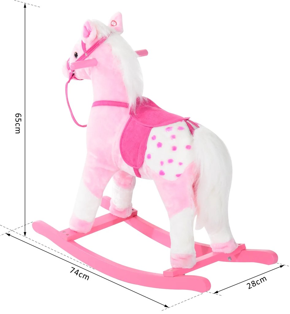 Cavalo de Baloiço para crianças a partir de 3 anos com Sons 74x28x65cm Rosa