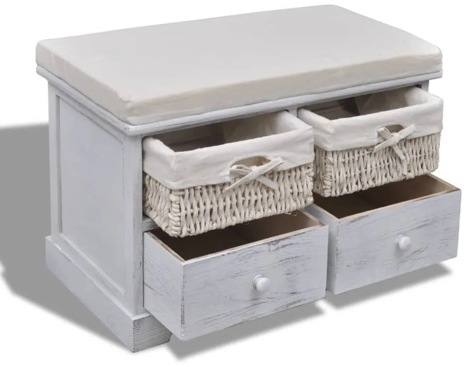 Banco de arrumação 62x33x42 cm madeira de paulownia branco