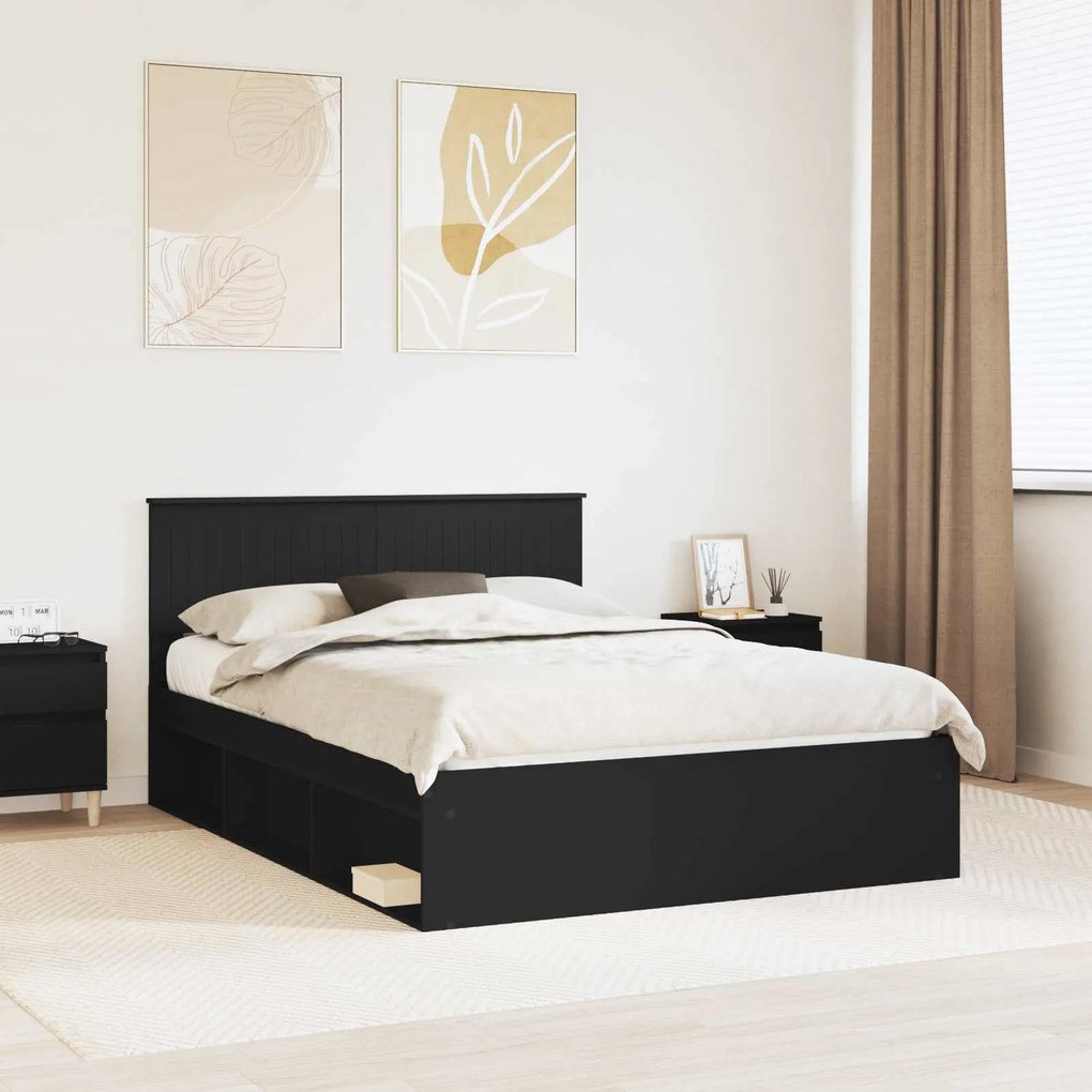 vidaXL Estrutura da Cama Preto 135 x 190 cm Madeira de Pinheiro Sólida