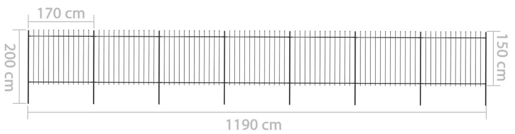 Cerca de jardim com topo em lanças 11,9x1,5 m aço preto