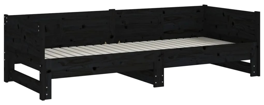 Estrutura sofá-cama de puxar pinho maciço preto 2x(90x190) cm