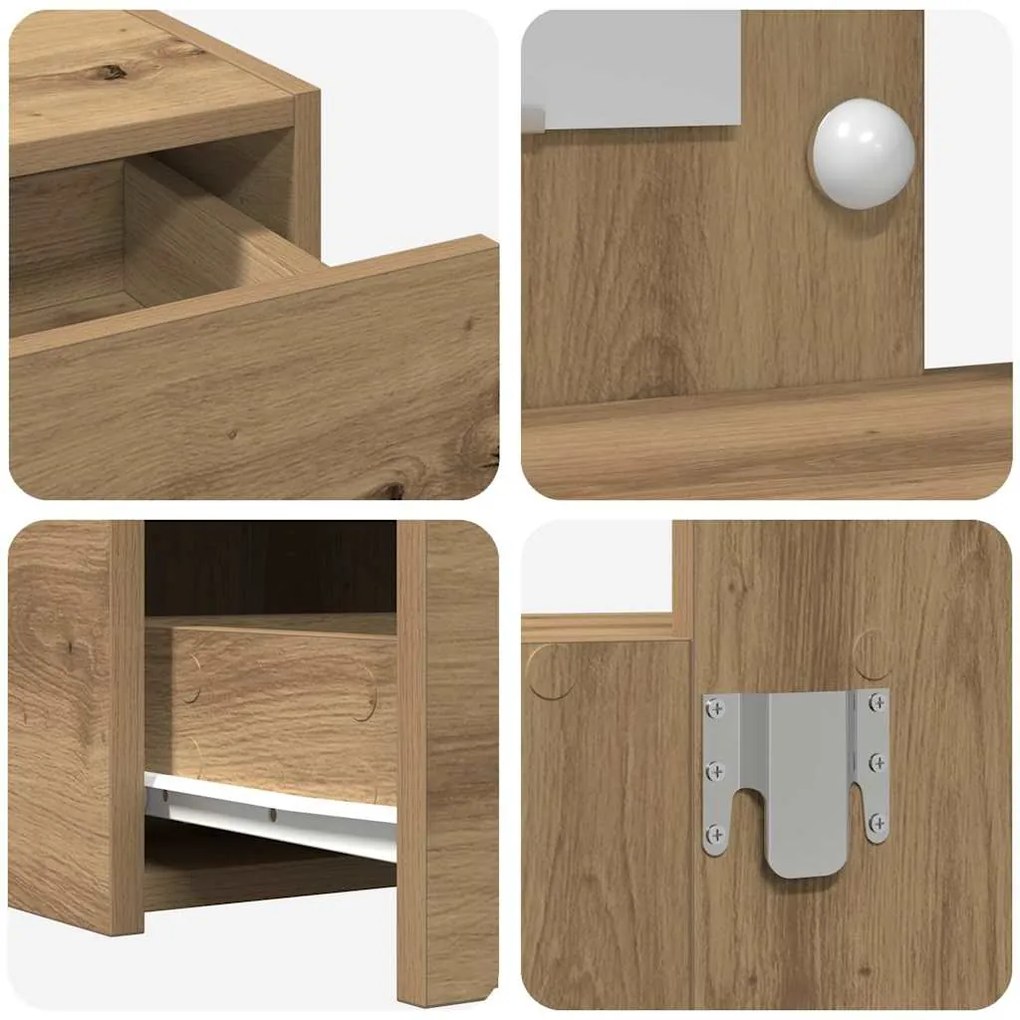 Mesa de Maquiagem Suspensa com Luzes LED Carvalho Artisan