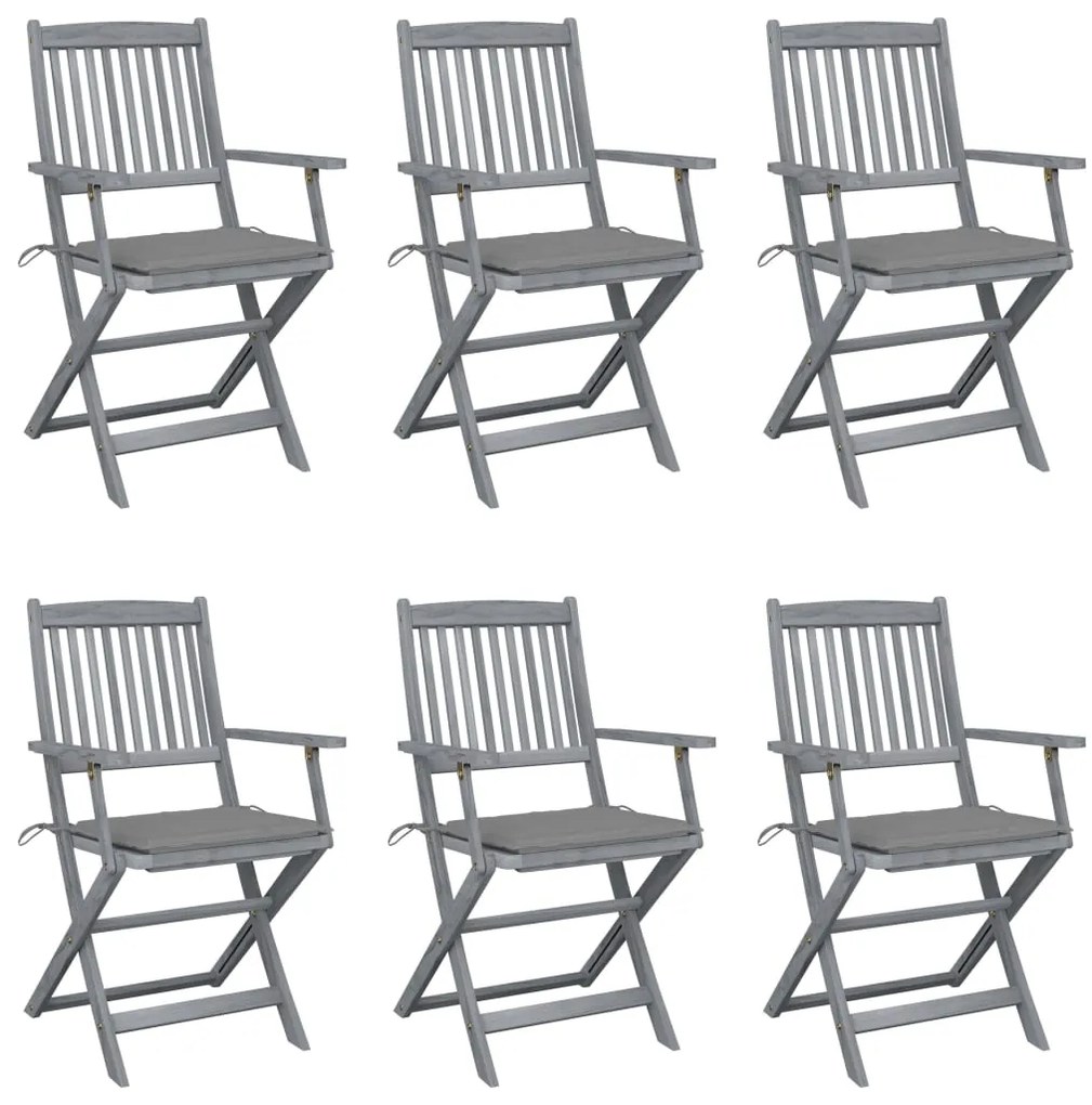 vidaXL Cadeiras exterior dobráveis c/ almofadões 6 pcs acácia maciça