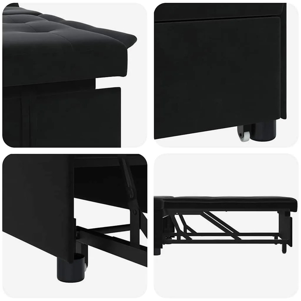 Sofá Cama 3 em 1 Retrátil Veludo Preto