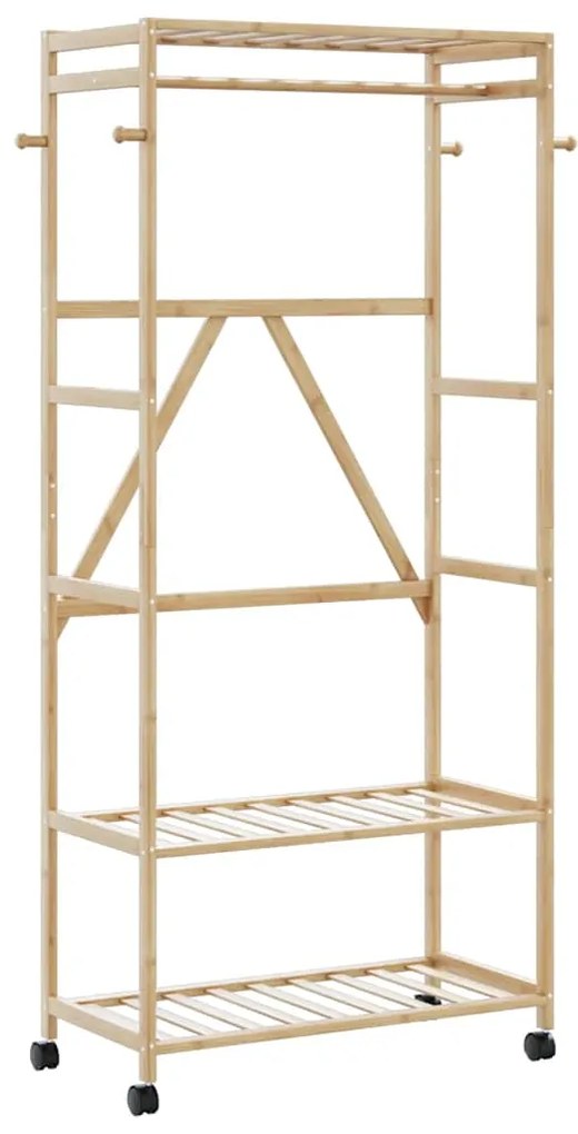 vidaXL Cabide com prateleiras e rodas 90x40x179,5 cm bambu