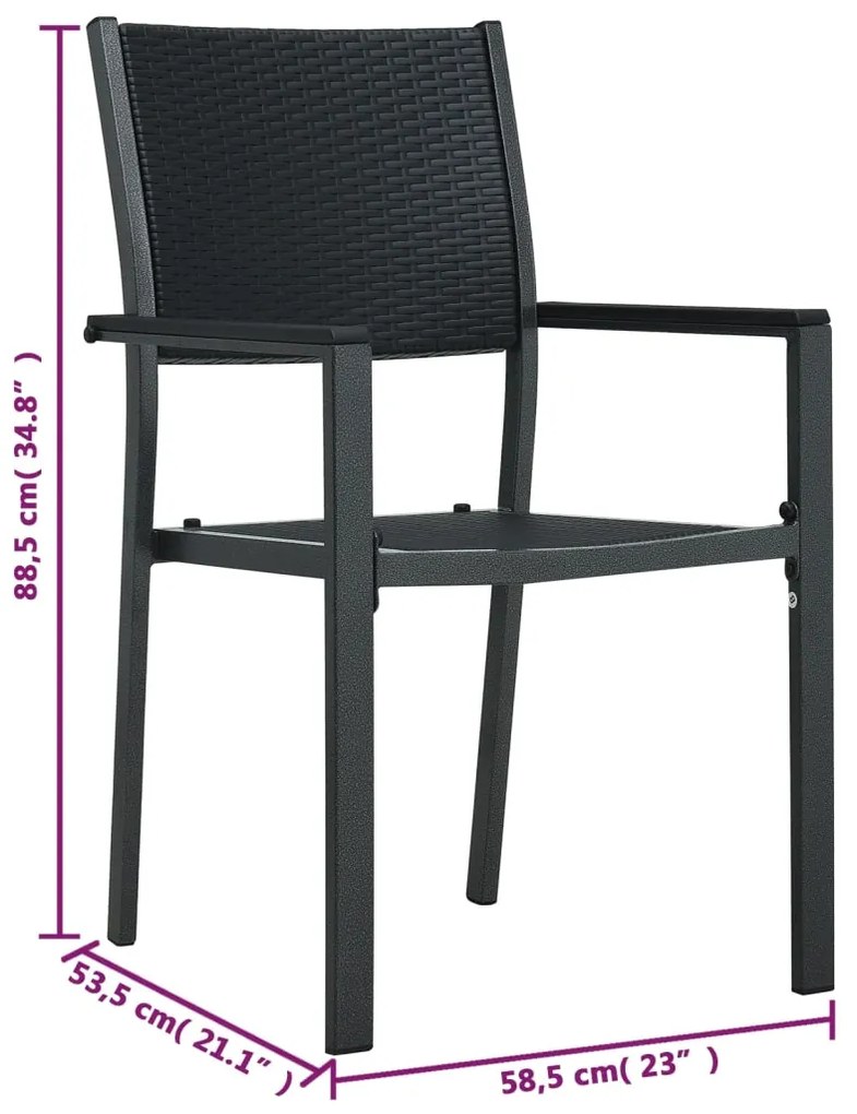 Cadeiras jardim 4 pcs plástico preto aspeto vime