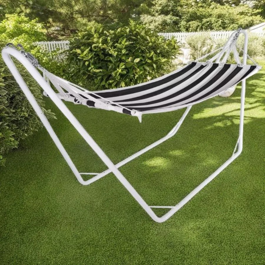 Rede de descanso jardim com armação metálica 200x80cm creme/preto