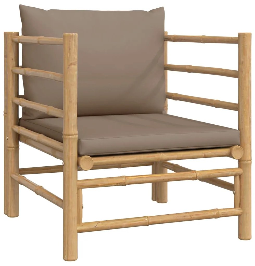 7 pcs conj. lounge jardim bambu c/ almofadões cinza-acastanhado