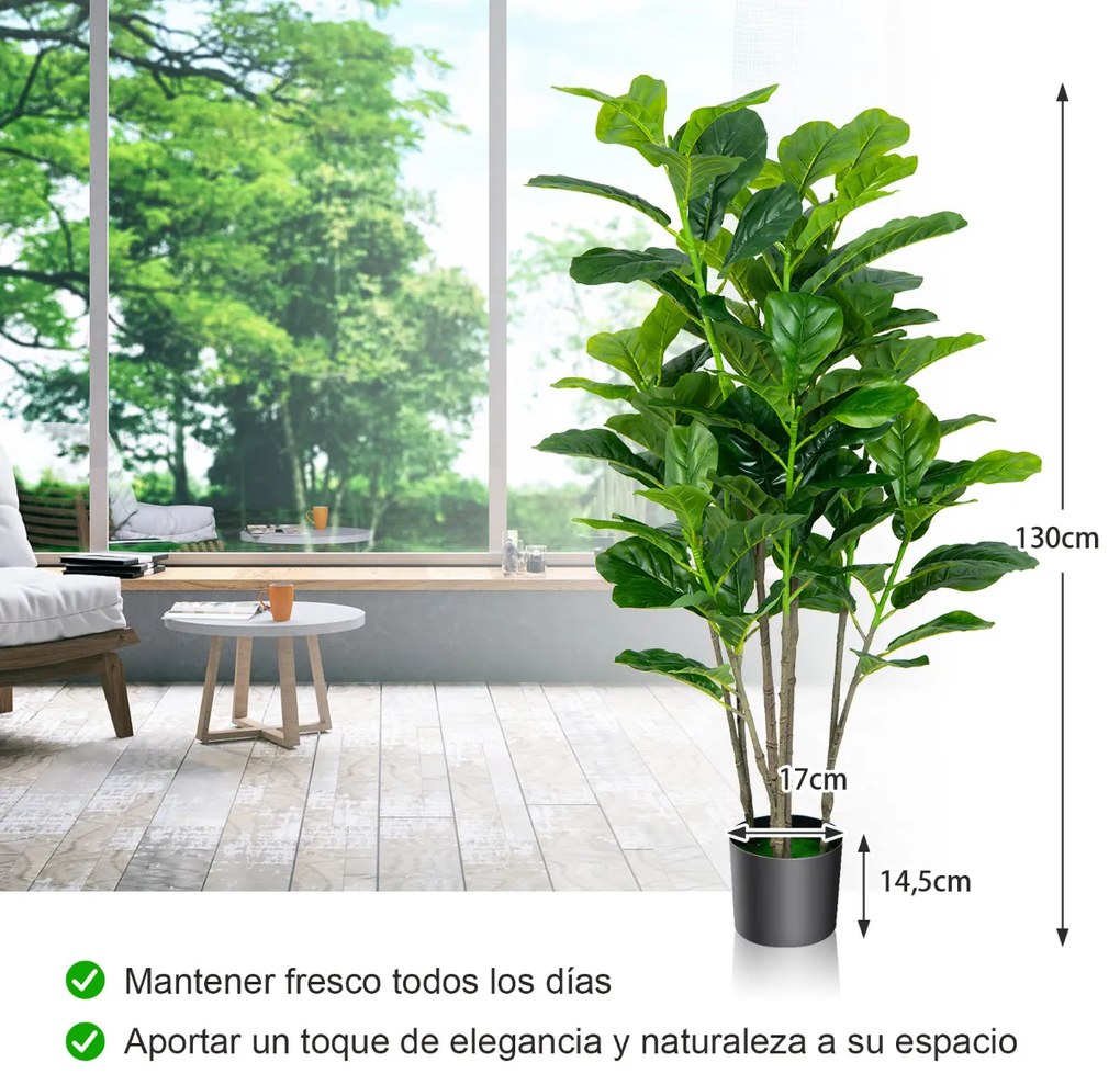 2 Figueiras Artificiais de 140 cm com Folhas de Abano Realísticas Decorativas para Interior Interior e Exterior Casa Escritorio