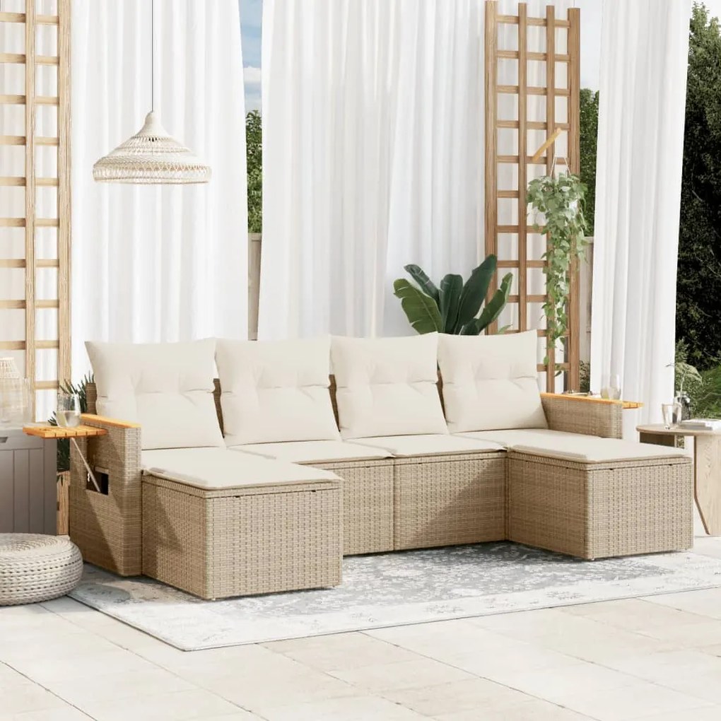 vidaXL 6 pcs conjunto de sofás p/ jardim com almofadões vime PE bege
