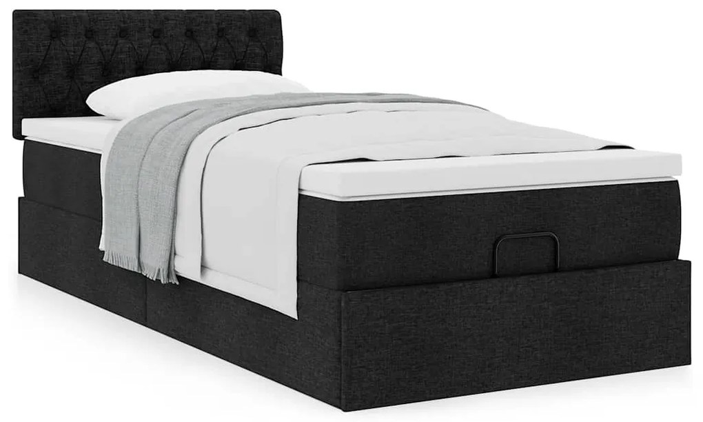 Cama otomana com colchão 90x200 cm tecido preto