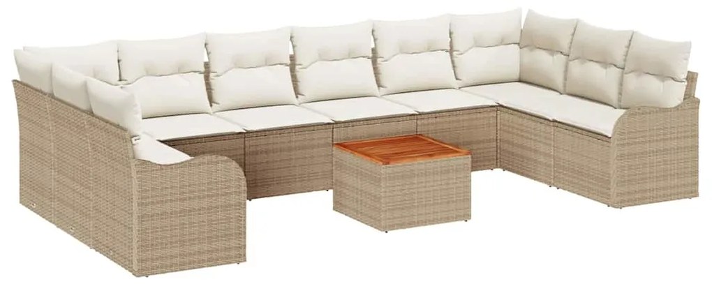 Conjunto de Sofá de Jardim vidaXL 10 Peças com Almofadas Bege Rattan P