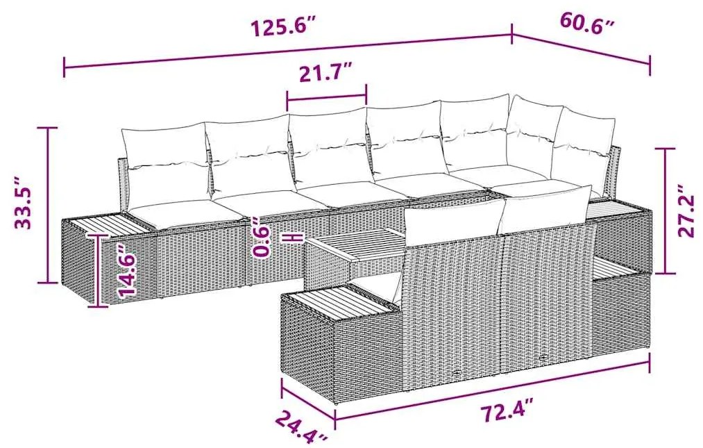 Conjunto de sofá de jardim com 9 peças e almofadas - Vime de poliéster