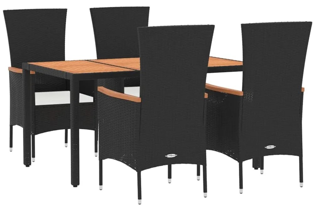 5 pcs conjunto de jantar p/ jardim c/ almofadões vime PE preto
