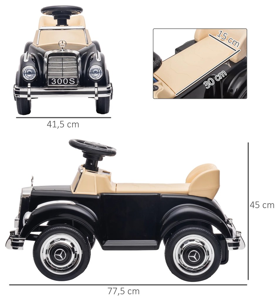 Carro Andador com Licença da Mercedes-Benz 300S com Armazenamento Volante Sistema Anti-Tombo  77,5x41,5x45 cm Preto
