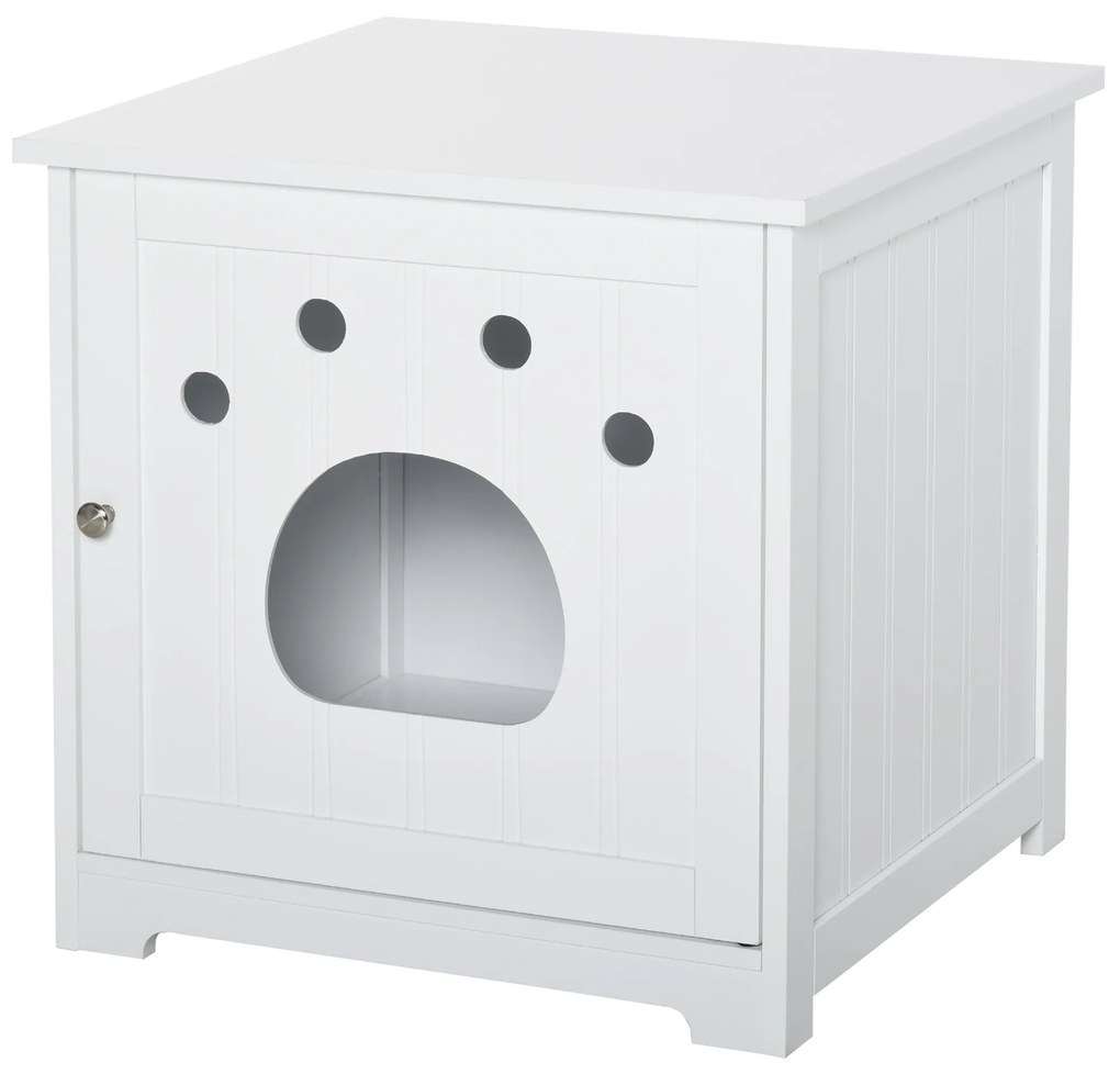 Casa para Gatos de Madeira Caixa de Areia para Gatos com Porta e Entrada em Forma de Garra para Descansar 48x51x51cm Branco