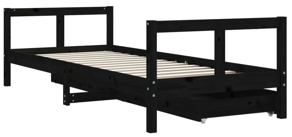 Estrutura cama infantil c/ gavetas 80x200cm pinho maciço preto