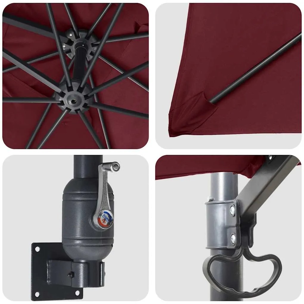 Parasol de Jardim de Parede Vermelho Bordeaux 247 cm