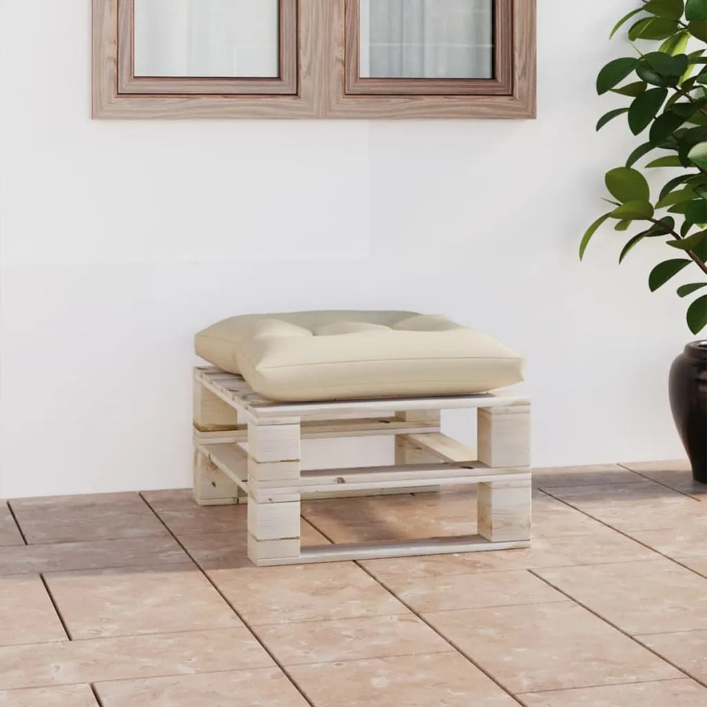 Otomano de paletes para jardim com almofadão creme pinho