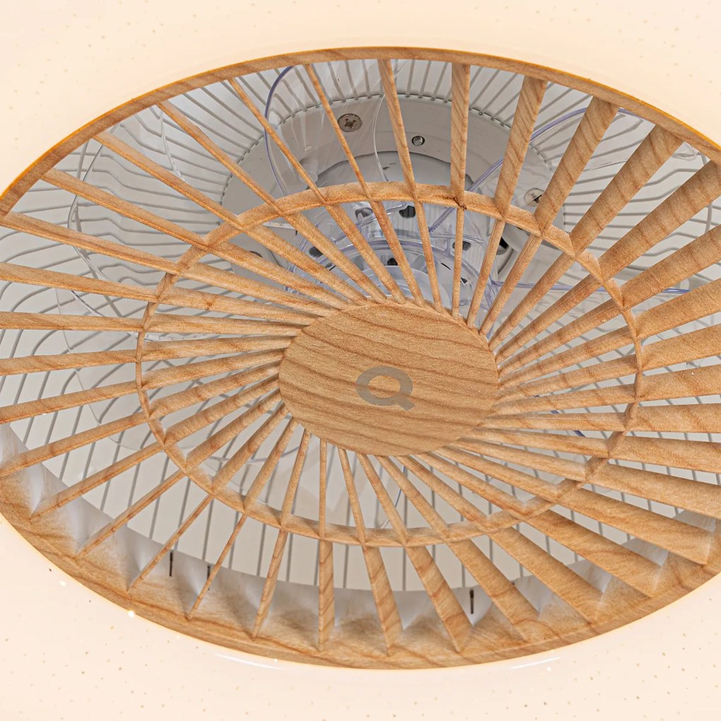 Ventilador de teto com impressão de madeira e efeito estrela 60cm incl. LED regulável com controle remoto - Climo