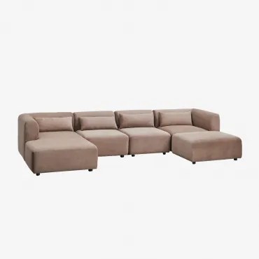 Sofá Modular Chaise Longue Esquerdo De 4 Peças Com Puff Fogler Bombazina Castanho Camel - Sklum