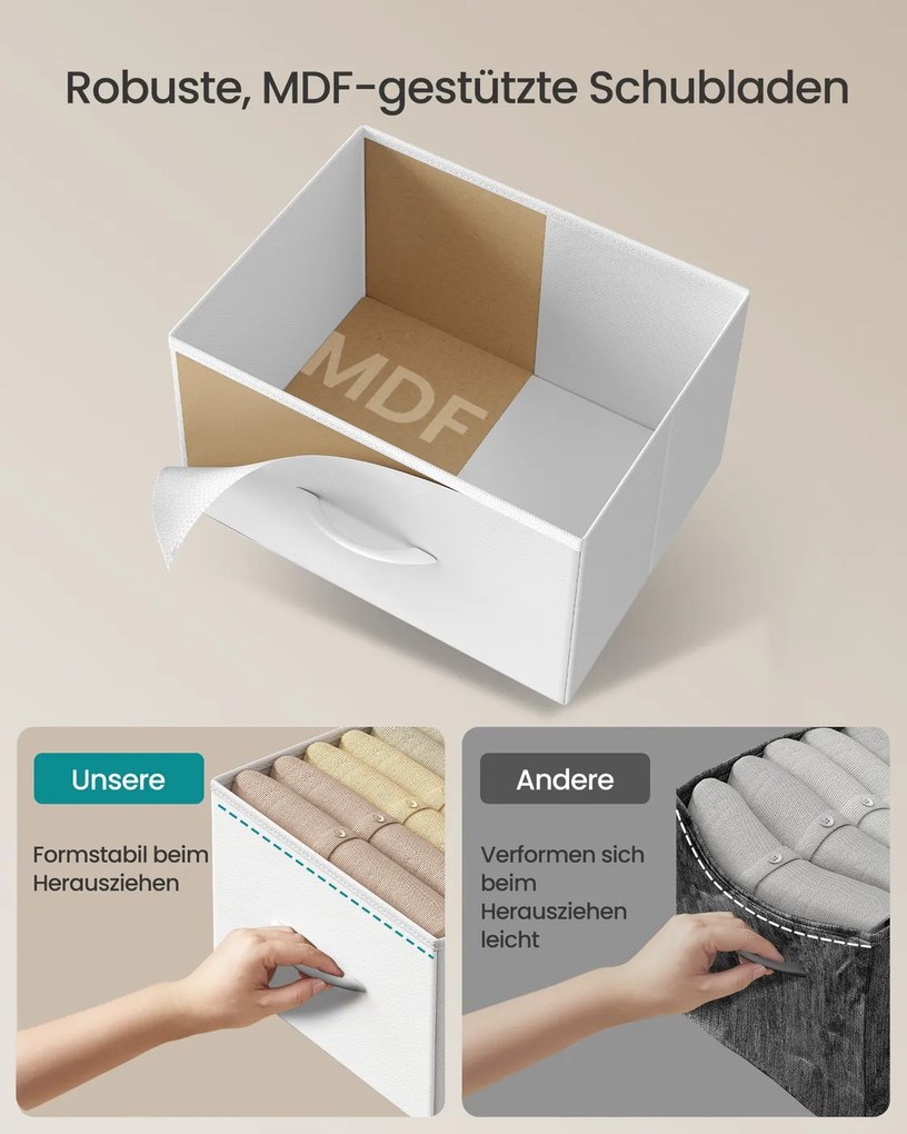 Cómoda com 8 gavetas em tecido 30 x 76,7 x 95,2 cm branco-nuvem e branco-neve